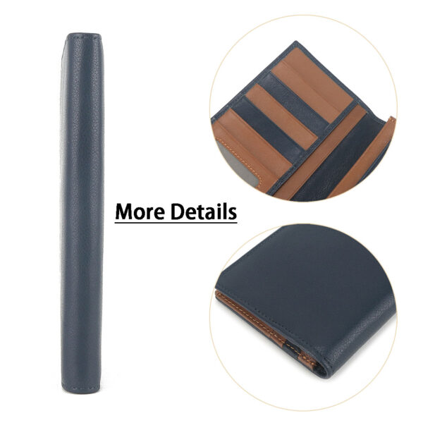 MONHINTY Men’s Slim Genuine Leather Multi Card Long Bifold Wallet Blue - Image 6