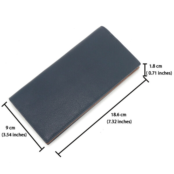 MONHINTY Men’s Slim Genuine Leather Multi Card Long Bifold Wallet Blue - Image 4