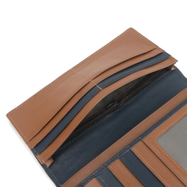 MONHINTY Men’s Slim Genuine Leather Multi Card Long Bifold Wallet Blue - Image 5