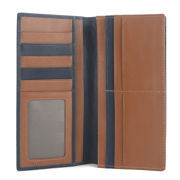 MONHINTY Men’s Slim Genuine Leather Multi Card Long Bifold Wallet Blue