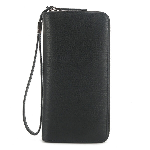 Men's Long Wallet Soft Genuine Leather Zip Around Credit Cards Holder Large Phone Clutch Checkbook Purse With Wristlet