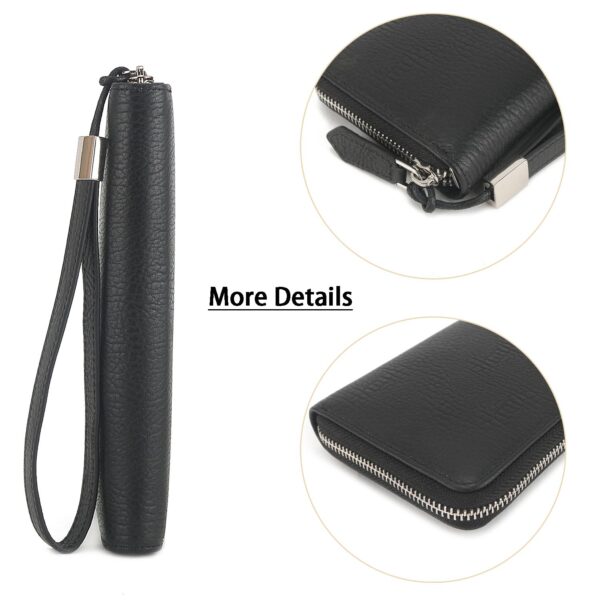 Men's Long Wallet Soft Genuine Leather Zip Around Credit Cards Holder Large Phone Clutch Checkbook Purse With Wristlet - Image 6