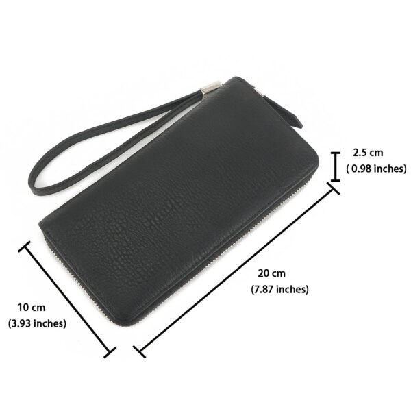 Men's Long Wallet Soft Genuine Leather Zip Around Credit Cards Holder Large Phone Clutch Checkbook Purse With Wristlet - Image 5