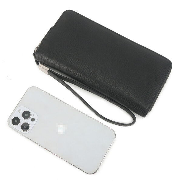 Men's Long Wallet Soft Genuine Leather Zip Around Credit Cards Holder Large Phone Clutch Checkbook Purse With Wristlet - Image 7