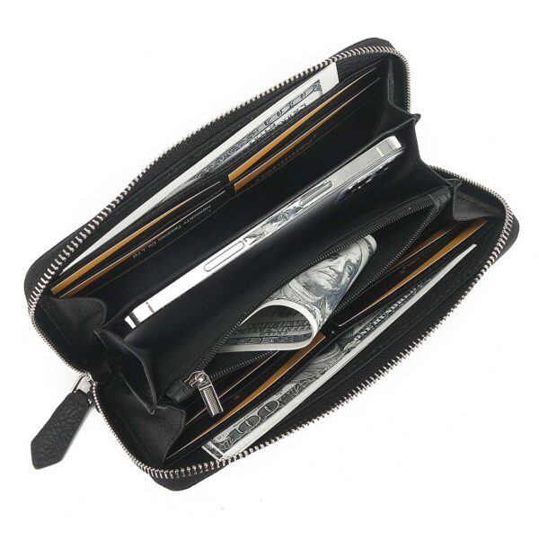 Men's Long Wallet Soft Genuine Leather Zip Around Credit Cards Holder Large Phone Clutch Checkbook Purse With Wristlet - Image 3