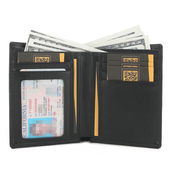 Mens Embossed Genuine Leather Card Holder  Bifold Wallet Black - Image 4