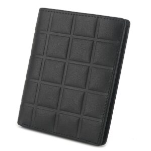 Mens Checkered Embossed Genuine Leather  Bifold Wallet Black