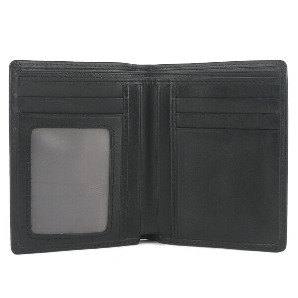 Mens Checkered Embossed Genuine Leather  Bifold Wallet Black - Image 3