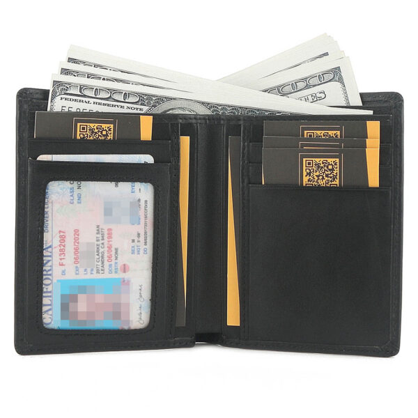 Mens Checkered Embossed Genuine Leather  Bifold Wallet Black - Image 4