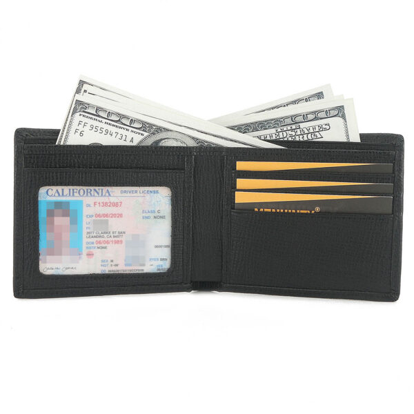 Men's Embossed Cowhide Leather Classic Style Bifold Wallet Black - Image 4