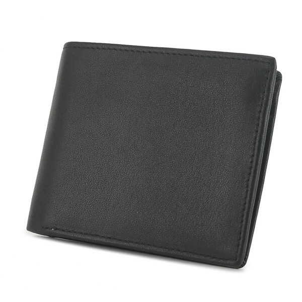 MONHINTY Mens Genuine Leather Compact Flap ID Coin Pocket Bifold Wallet With Debit Credit Card Holder Black - Image 2