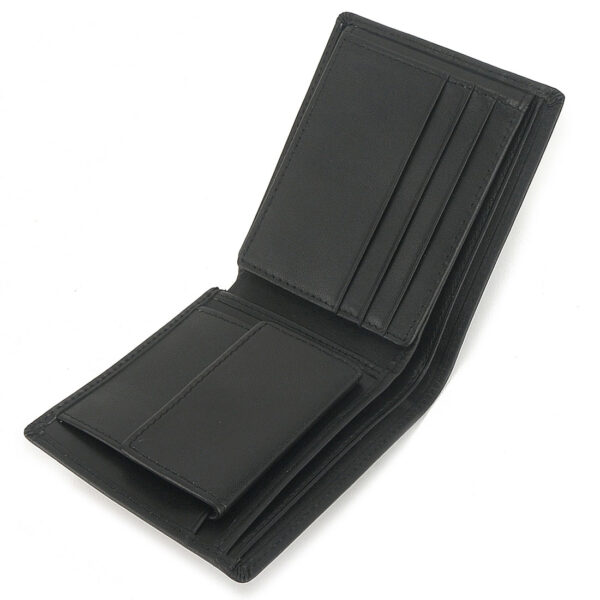 MONHINTY Mens Genuine Leather Compact Flap ID Coin Pocket Bifold Wallet With Debit Credit Card Holder Black - Image 5
