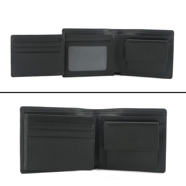 MONHINTY Mens Genuine Leather Compact Flap ID Coin Pocket Bifold Wallet With Debit Credit Card Holder Black - Image 3