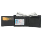 MONHINTY Mens Genuine Leather Compact Flap ID Coin Pocket Bifold Wallet With Debit Credit Card Holder Black