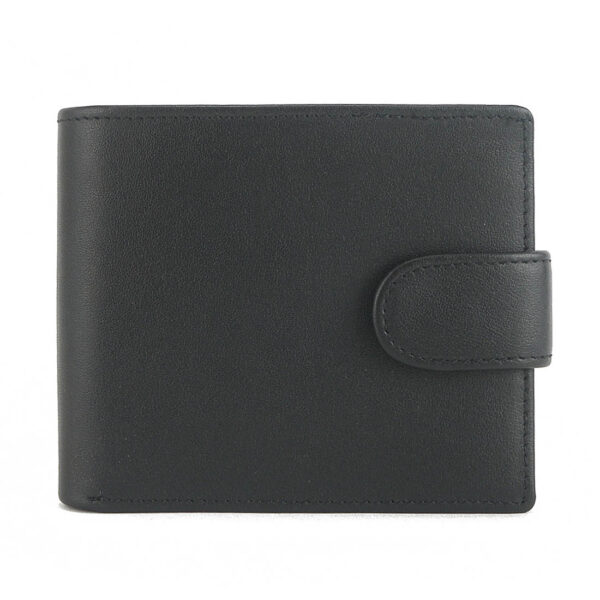 MONHINTY Mens Leather Compact Flap Coin Pocket Credit Card HolderBifold Wallet With Button Closure Black - Image 8