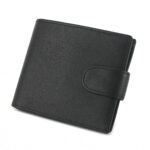 MONHINTY Mens Leather Compact Flap Coin Pocket Credit Card HolderBifold Wallet With Button Closure Black