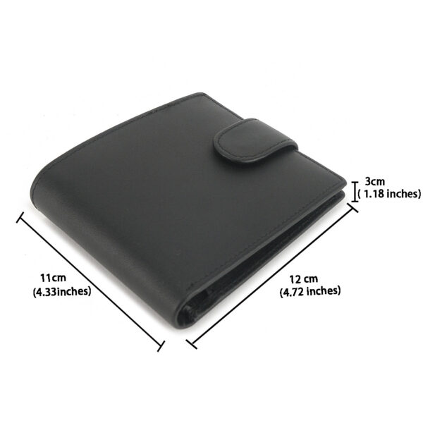 MONHINTY Mens Leather Compact Flap Coin Pocket Credit Card HolderBifold Wallet With Button Closure Black - Image 5