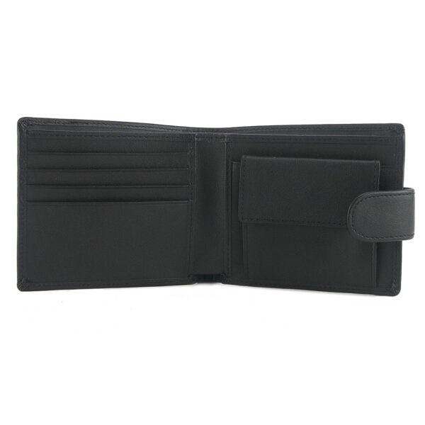 MONHINTY Mens Leather Compact Flap Coin Pocket Credit Card HolderBifold Wallet With Button Closure Black - Image 2