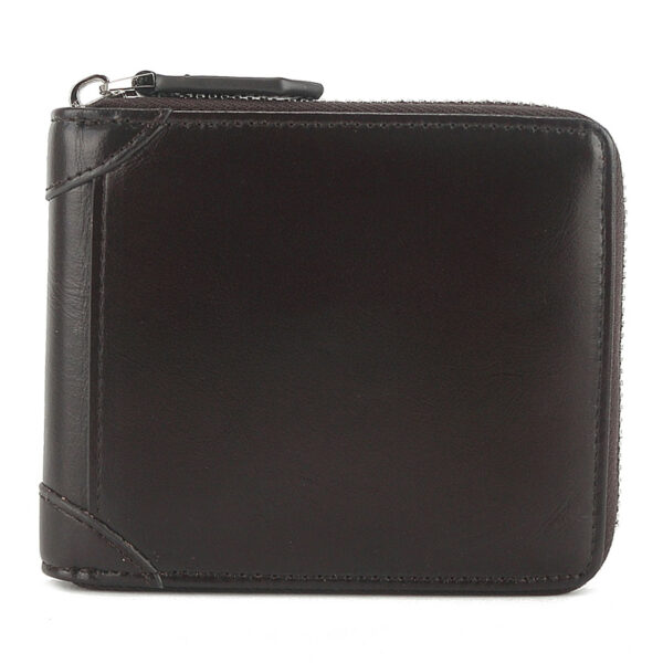 MONHINTY Men's Oiled Leather Wallet Zipper Arounded With Multi Card Slots Coffee Brown - Image 2