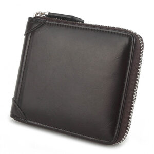 MONHINTY Men's Oiled Leather Wallet Zipper Arounded With Multi Card Slots Coffee Brown