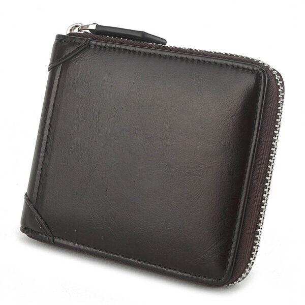 MONHINTY Men's Oiled Leather Wallet Zipper Arounded With Multi Card Slots Coffee Brown