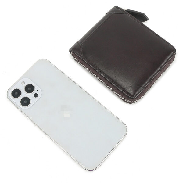 MONHINTY Men's Oiled Leather Wallet Zipper Arounded With Multi Card Slots Coffee Brown - Image 7