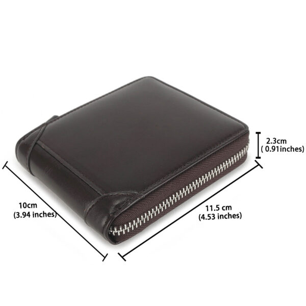 MONHINTY Men's Oiled Leather Wallet Zipper Arounded With Multi Card Slots Coffee Brown - Image 3