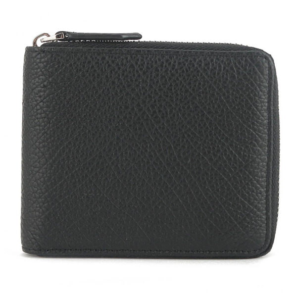 MONHINTY Men's Soft Grain Leather Wallet Zipper Arounded With Multi Card Slots Black - Image 2