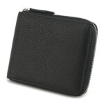 MONHINTY Men's Soft Grain Leather Wallet Zipper Arounded With Multi Card Slots Black