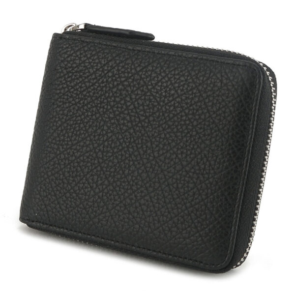 MONHINTY Men's Soft Grain Leather Wallet Zipper Arounded With Multi Card Slots Black