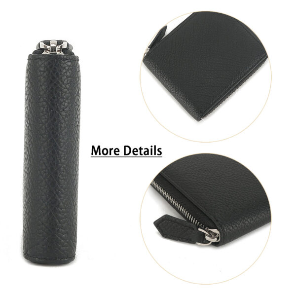 MONHINTY Men's Soft Grain Leather Wallet Zipper Arounded With Multi Card Slots Black - Image 6