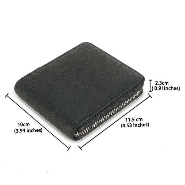 MONHINTY Men's Soft Grain Leather Wallet Zipper Arounded With Multi Card Slots Black - Image 3