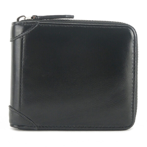 MONHINTY Men's Oiled Leather Wallet Zipper Arounded With Multi Card Slots Black - Image 2