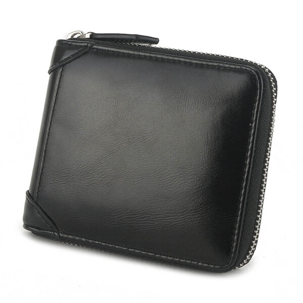 MONHINTY Men's Oiled Leather Wallet Zipper Arounded With Multi Card Slots Black