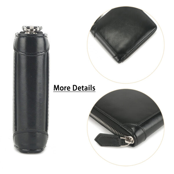 MONHINTY Men's Oiled Leather Wallet Zipper Arounded With Multi Card Slots Black - Image 6