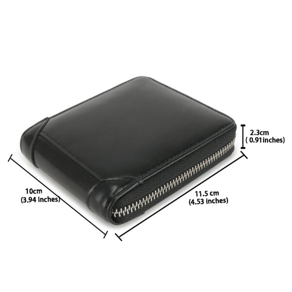 MONHINTY Men's Oiled Leather Wallet Zipper Arounded With Multi Card Slots Black - Image 3