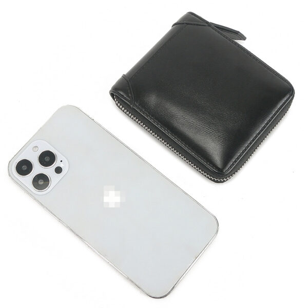 MONHINTY Men's Oiled Leather Wallet Zipper Arounded With Multi Card Slots Black - Image 7