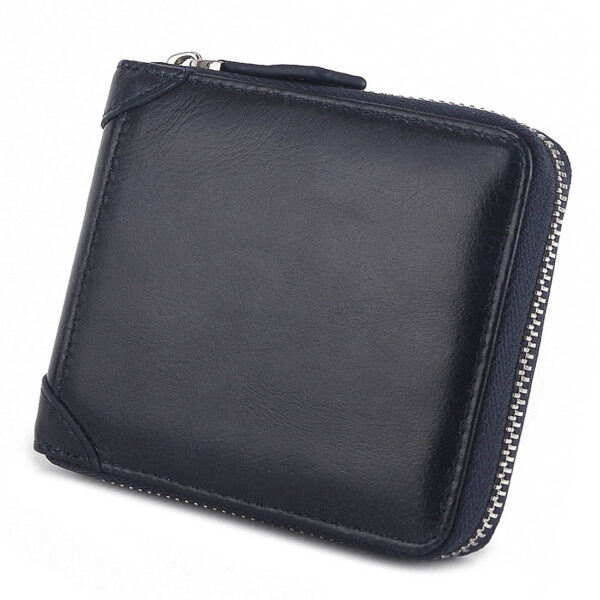 MONHINTY Men's Oiled Leather Wallet Zipper Arounded With Multi Card Slots Blue
