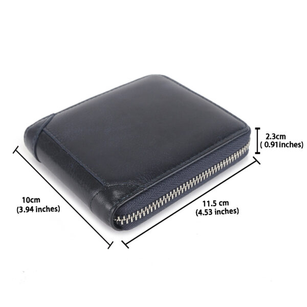 MONHINTY Men's Oiled Leather Wallet Zipper Arounded With Multi Card Slots Blue - Image 3
