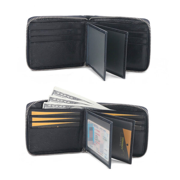 MONHINTY Men's Oiled Leather Wallet Zipper Arounded With Multi Card Slots Blue - Image 5