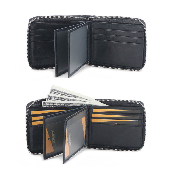 MONHINTY Men's Oiled Leather Wallet Zipper Arounded With Multi Card Slots Blue - Image 4