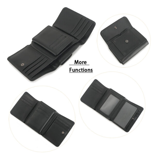 MONHINTY Men's Genuine Leather Multi-Card Holders Trifold Wallet With Coin Pocket Black - Image 6