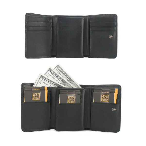 MONHINTY Men's Genuine Leather Multi-Card Holders Trifold Wallet With Coin Pocket Black - Image 5