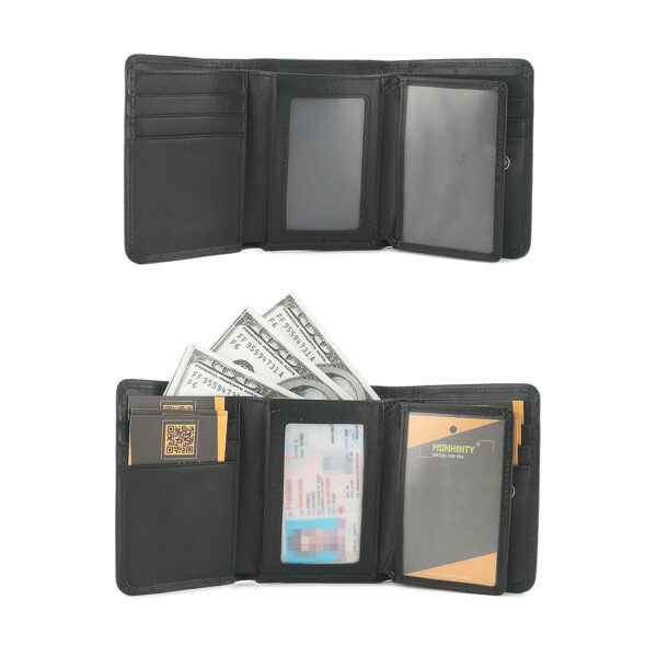 MONHINTY Men's Genuine Leather Multi-Card Holders Trifold Wallet With Coin Pocket Black - Image 4